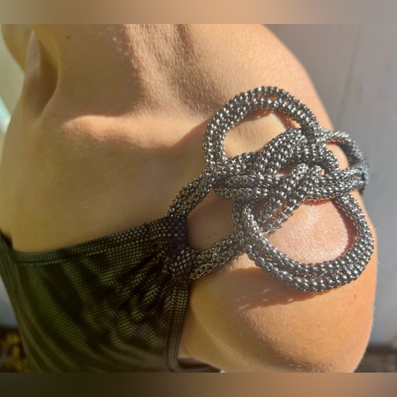 77. Symphony One-Shoulder Bandage Metallic Tiger Print Mini Dress Grey/Black (S) - Picture 5 of 15